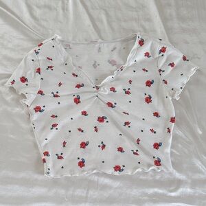 Floral Print Women's Top - White and Red